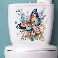 Bilde av blomstret sommerfugl toalettsete-dekal, vanntett selvklebende baderomsdekorasjonsdekor, baderomsdekorasjonsklistremerke, hjemmeinnredning