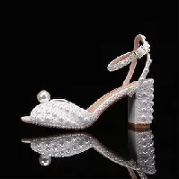 Bilde av bryllupssko til bruden brudepike kvinner peep toe hvit beige pu sandaler med imitert perleblokk hæl chunky hæl ankelstropp bryllupsfest kveld daglig elegant kl