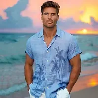 Bilde av herreskjorte linskjorte grafisk skjorte hawaiisk mote fritidsskjorte med knapper daglig hawaiisk ferie vår og høst jakkeslag kortermet blå, grå 55 % lin 45 % b