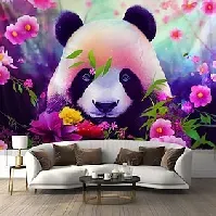 Bilde av panda i blomster hengende billedvev veggkunst stor billedvev veggmaleri dekor fotografi bakteppe teppe gardin hjem soverom stue dekorasjon