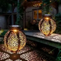 Bilde av ramadan eid lys solcellelys utendørs hengende solcelle vintage hagelampe retro lanterner hule solcellelys med håndtak for hage tre gjerde terrasse landskap kra