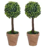 Bilde av vidaXL Kunstige buksbomplanter med potte ballformet 2 stk 33 cm grønn - Kunstig flora - Kunstig plante blomst