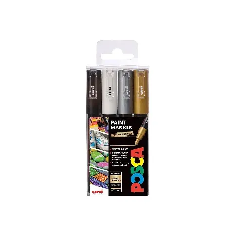 Bilde av best pris ​Posca - PC1MC - Extra Fine Tip Pen - Gold, Silver, Black and White, 4 pc​ - Leker