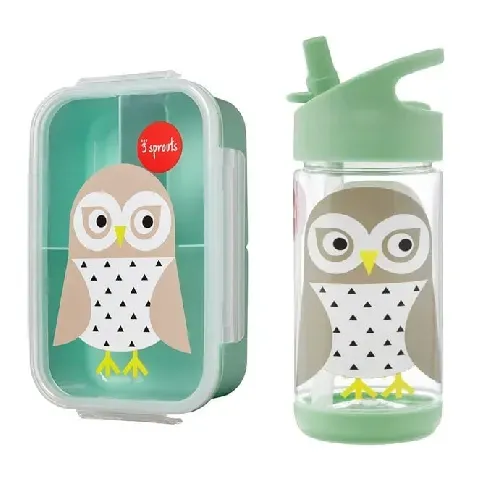 Bilde av best pris 3 Sprouts - Bento Box (Mint Owl) + 3 Sprouts - Water Bottle (Mint Owl) - Baby og barn
