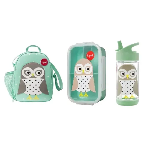 Bilde av best pris 3 Sprouts - Lunch Bag (Mint Owl) + 3 Sprouts - Bento Box (Mint Owl) + 3 Sprouts - Water Bottle (Mint Owl) - Baby og barn