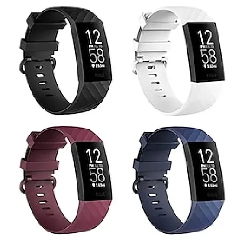 Bilde av best pris 4 pakke Klokkerem til Fitbit Charge 4 / Charge 3 / Charge 3 SE Silikon Erstatning Stropp Metalllås Justerbar Pustende Sportsrem Armbånd