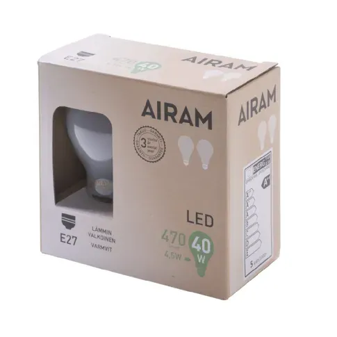 Bilde av best pris AIRAM Airam LED A60 4,5W/827 E27 2-pakk Belysning,LED-pærer