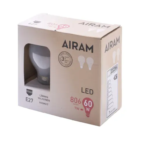 Bilde av best pris AIRAM Airam LED A60 7W/827 E27 2-pakk Belysning,LED-pærer