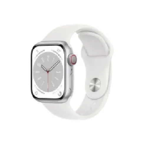Bilde av best pris Apple Watch Series 8 (GPS + Cellular) - 41 mm - sølvaluminium - smartklokke med sportsbånd - fluorelastomer - hvit - båndbredde: Regular - 32 GB - Wi-Fi, LTE, Bluetooth, UWB - 4G - 32 g Sport & Trening - Pulsklokker og Smartklokker - Smartklokker
