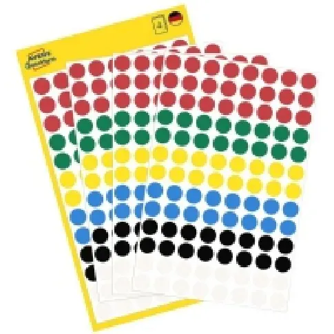 Bilde av best pris Avery Zweckform - Fargekodeprikk - 0,8 cm diameter - svart, hvit, blå, gul, rød, grønn (en pakke 416) Papir & Emballasje - Markering - Etiketter og Teip
