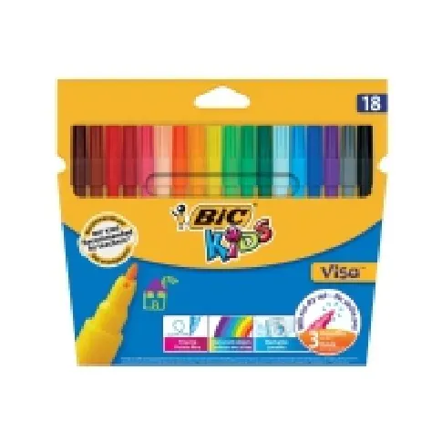 Bilde av best pris BIC Kids Visa Farvetusser Tynd Spids – Assorterede Farver, 18 stk. 12x200x177mm (18stk) Skole og hobby - Flytende farger - Tusjer til skolebruk