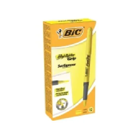 Bilde av best pris BIC brite liner Grip - Markeringspenn - fluorescerende gul - vannbasert blekk - 1.6-3.4 mm - fin og bred (en pakke 12) Skriveredskaper - Overtrekksmarkør - Øvrige overstreksmarkører