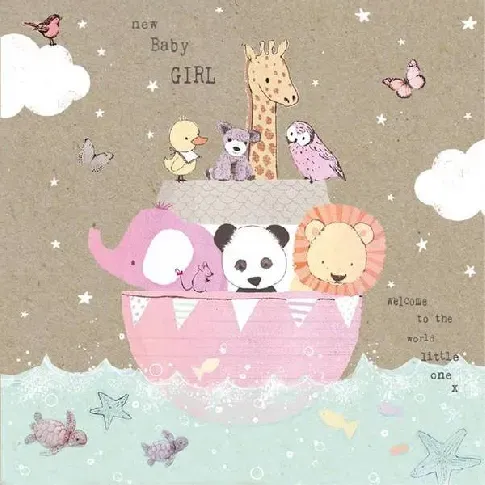 Bilde av best pris Baby girl - kort m/Noah´s Ark (15 x 15cm) - Babyklær