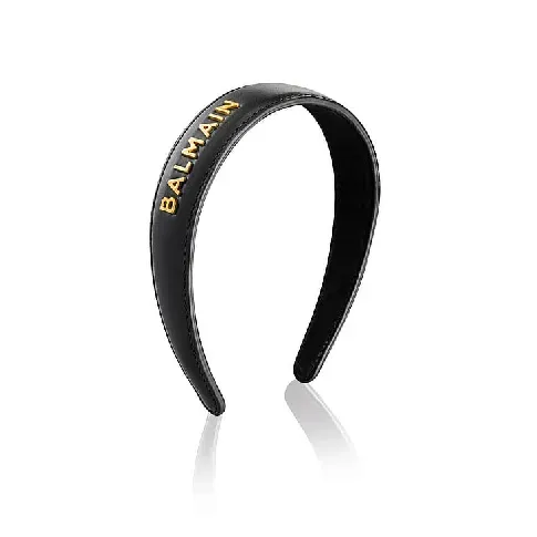 Bilde av best pris Balmain Paris - Black Leather Headband with Gold Plated Logo - Skjønnhet