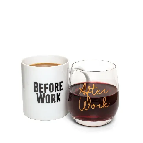 Bilde av best pris Before Work, After Work Mug&Wine Mug&Glass Set - Gadgets