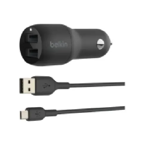 Bilde av best pris Belkin BoostCharge Dual Charger - Bilstrømadapter - 24 watt - 4.8 A - 2 utgangskontakter (USB) - på kabel: Micro-USB - svart Tele & GPS - Batteri & Ladere - Billader