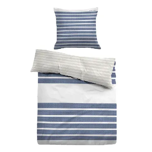 Bilde av best pris Blåstripet sengetøy 140x200 cm - Myk bomullsateng - Blått og hvitt sengesett - Vendbart design - Tom Tailor Sengetøy ,  Enkelt sengetøy , Enkelt sengetøy 140x200 cm