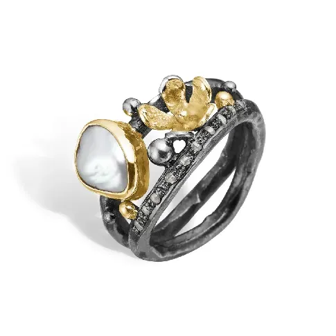 Bilde av best pris By Birdie Dubecca Keshi Flower Sterlingsølv Ring Med Diamanter 0,15 Carat 50110358