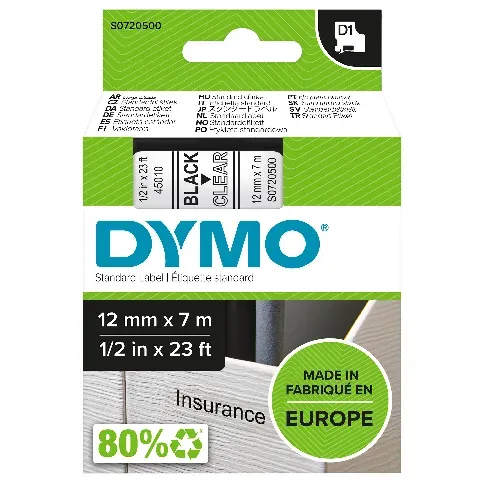 Bilde av best pris DYMO - D1® Tape 12mm x 7m black on transparent (S0720500) - Kontor og skoleutstyr