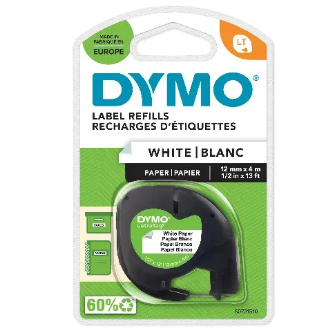 Bilde av best pris DYMO - LetraTag® Tape Paper 12mm x 4m black on white (S0721510) - Kontor og skoleutstyr