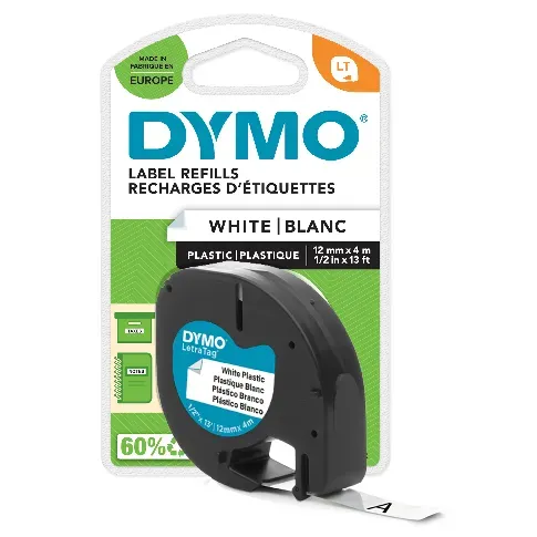 Bilde av best pris DYMO - LetraTag Tape 12mm x 4m (Black on white) (S0721660) - Kontor og skoleutstyr