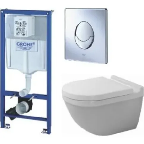 Bilde av best pris Duravit Starck 3 komplet vegghengt toalettpakke, hvit/krom Baderom > Toalettet