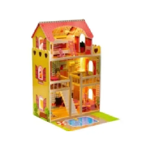 Bilde av best pris Funfit dukkehus i tre med svømmebasseng og RGB LED-belysning + 2 dukker Leker - Figurer og dukker