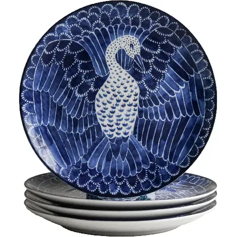 Bilde av best pris Götefors Porslin Selma asjett, 21 cm, 4 stk, blå fugl Tallerken