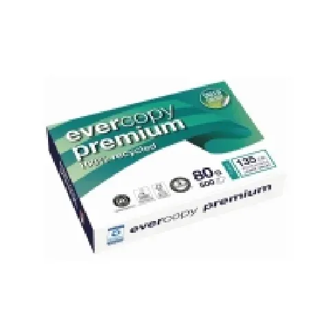 Bilde av best pris Genbrugspapir Evercopy Premium A4, 80 g, kasse med 5 pakker a 500 ark Papir & Emballasje - Hvitt papir - Hvitt gjennbrukspapir