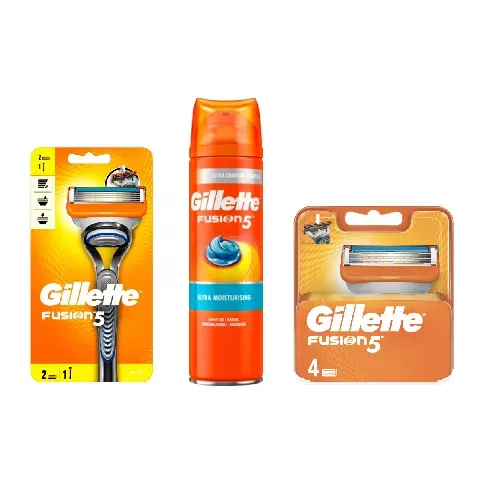 Bilde av best pris Gillette - Fusion Razor + 2 Blades + Gillette - Fusion 5 Ultra Moist Shave Gel 200 ml + Gillette - Fusion Manual Blades 4 Pack - Helse og personlig pleie