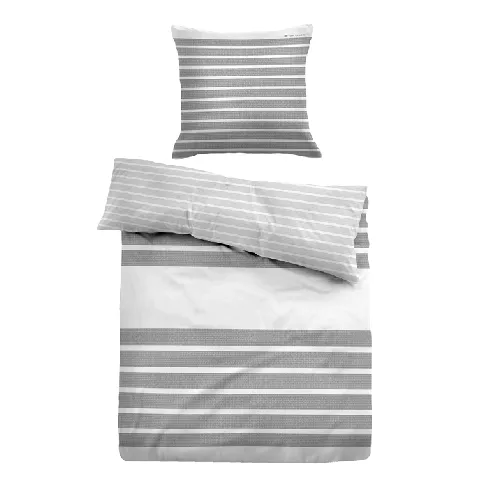 Bilde av best pris Gråstripet sengetøy 150x210 cm - Myk bomullsateng - Gråt og hvitt sengesett - Vendbart design - Tom Tailor Sengetøy ,  Enkelt sengetøy , Sengetøy 150x210 cm