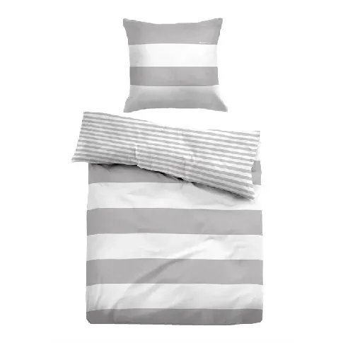 Bilde av best pris Gråstripet sengetøy 150x210 cm - Stripete sengetøy i 100% bomull - Vendbar design - Tom Tailor Sengetøy ,  Enkelt sengetøy , Sengetøy 150x210 cm