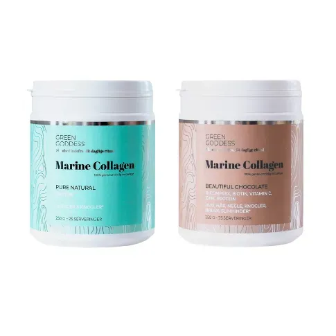 Bilde av best pris Green Goddess - Marine Collagen - Pure Natural 250 g + Green Goddess - Marine Collagen Beautiful Chocolate incl. B-complex, vitamin C og zinc - 250 g - Helse og personlig pleie