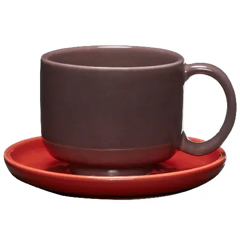 Bilde av best pris Hübsch Amare kopp med fat, burgunder/rød Kopp med underkopp