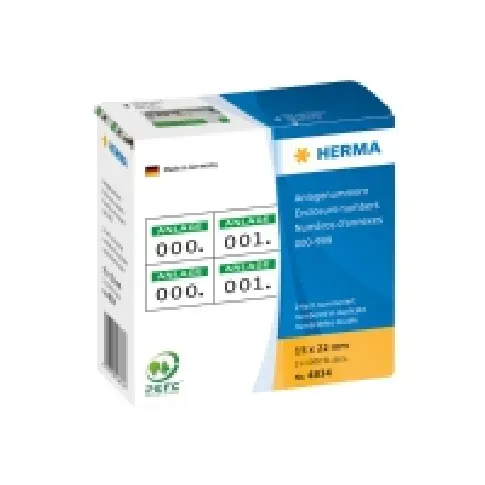 Bilde av best pris HERMA - Hvit, grønn - 15 x 22 mm 2000 etikett(er) (1000 ark x 2) selvklebende nummeretiketter Papir & Emballasje - Etiketter - Manuel farget