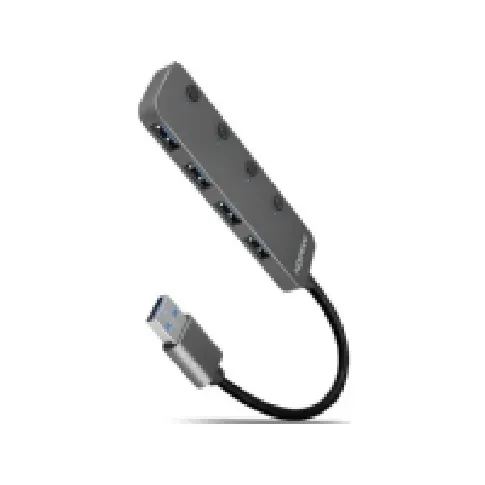 Bilde av best pris Hub 4-ports HUE-MSA USB 3.2 Gen 1-svitsj, metall, 20 cm USB-A-kabel, microUSB ekstra strømforsyning PC tilbehør - Kabler og adaptere - USB Huber