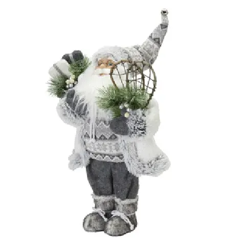 Bilde av best pris Julenisse med sekk hvit/grå Strikking, pynt, garn og strikkeoppskrifter