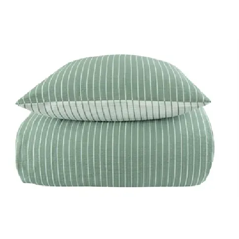 Bilde av best pris Krepp sengetøy - 140x200 cm - Grønn og hvit - Striper - 100% bomull Sengetøy ,  Enkelt sengetøy , Enkelt sengetøy 140x200 cm