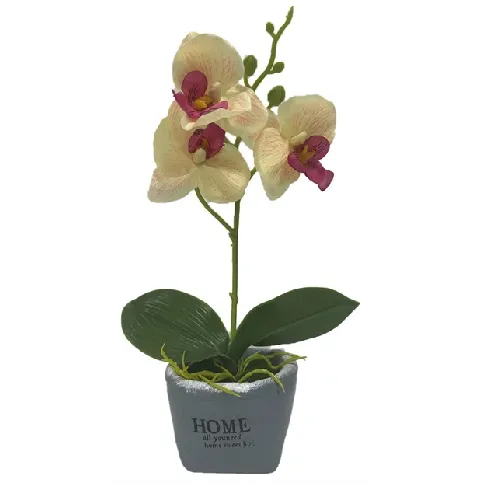 Bilde av best pris Kunstig Gul orkidé - I et fint skjul - Høyde 26 cm Innredning , Dekorasjon  , Kunstige planter , Kunstige blomster