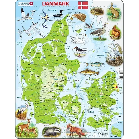 Bilde av best pris Larsen Puzzle - Denmark with Animals (66 pcs) (K78) - Leker