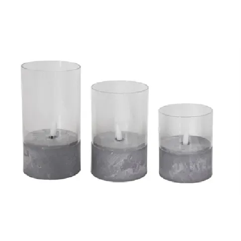 Bilde av best pris Led stearinlys - 3 stk. i Sylinderglass - Bunn med sementlook - 3D flammer --Ikke synlige sider-- , Pynteting