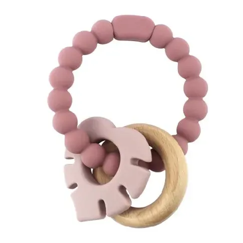 Bilde av best pris Magni - Teether bracelet silicone with wooden ring and leaves appendix -Dusty rose (5545) - Leker