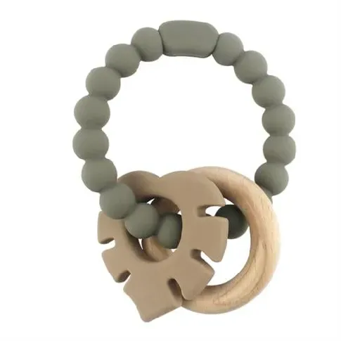 Bilde av best pris Magni - Teether bracelet silicone with wooden ring and leaves appendix - Grey (5544) - Leker