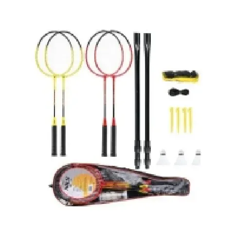 Bilde av best pris NILS NRZ264 ALUMINIUM badminton sæt 4 rackete, 3 fjer dartpile, 600x60cm net, kuffert Sport & Trening - Sportsutstyr - Badminton