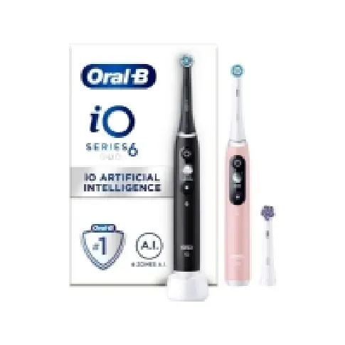 Bilde av best pris Oral-B iO Series 6 elektrisk tannbørste, dobbel pakke, svart/rosa Helse - Tannhelse - Elektrisk tannbørste