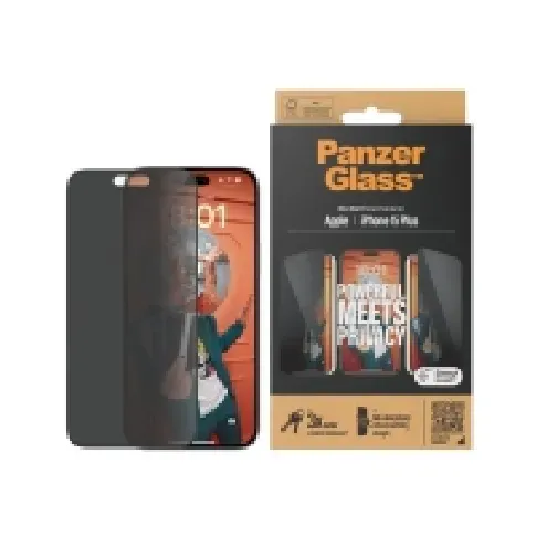 Bilde av best pris PanzerGlass - Skjermbeskyttelse for mobiltelefon - ultrabred passform - glass - med personvernsfilter - rammefarge svart - for Apple iPhone 15 Plus Tele & GPS - Mobilt tilbehør - Diverse tilbehør