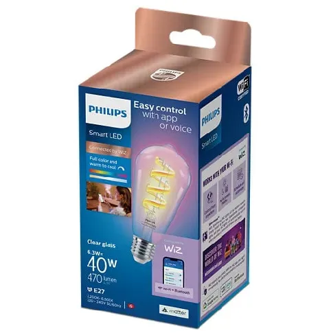 Bilde av best pris Philips - Clear 40W ST64 E27 Filament Bulb - Elegance in Illumination - Elektronikk