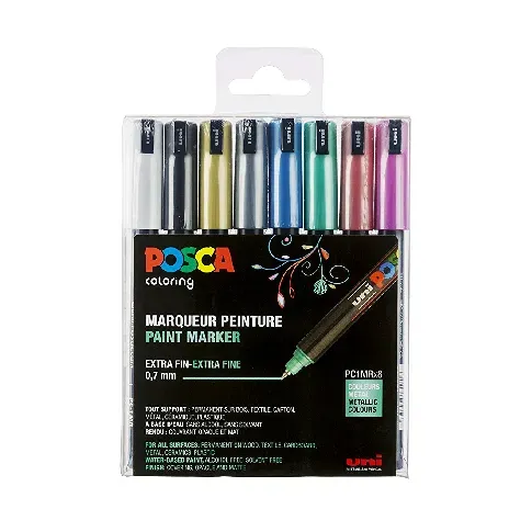 Bilde av best pris Posca - PC1MR - Extra Fine Tip Pen - Metallic Colors, 8 pc - Leker