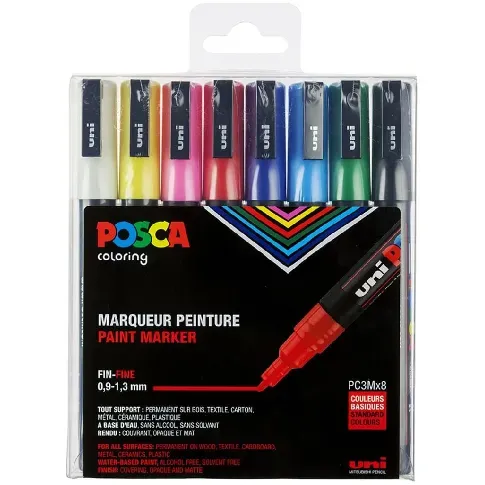 Bilde av best pris Posca - PC3M - Fine Tip Pen - Basic Colors, 8 pc - Leker