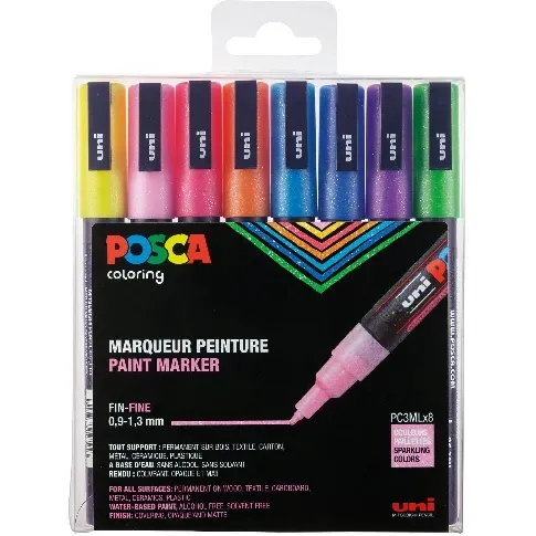 Bilde av best pris Posca - PC3M - Fine Tip Pen - Sparkling Colors, 8 pc - Leker